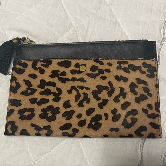 J Crew leopard print and black leather small clutch/ makeup bag. New w tags - Picture 4 of 16
